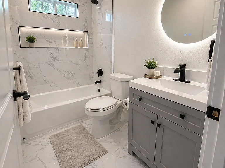 ENHANCED AND VIRTUALLY STAGED WITH AI. Suggested decorations are not found in the property.