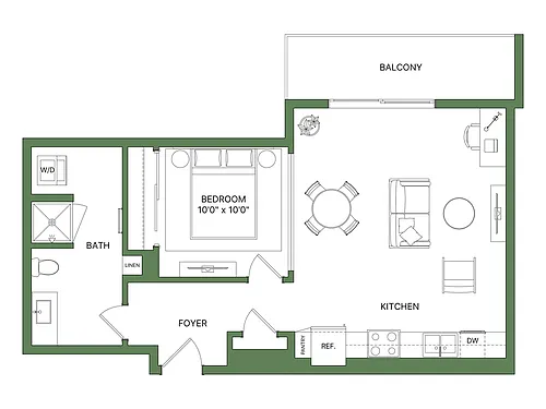 Floor plan 1 Bed, 1 Bath - Apt G
