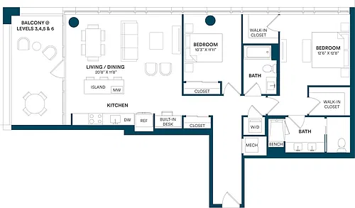 Floor plan 2 Bed/2 Bath-B2 TYP 09