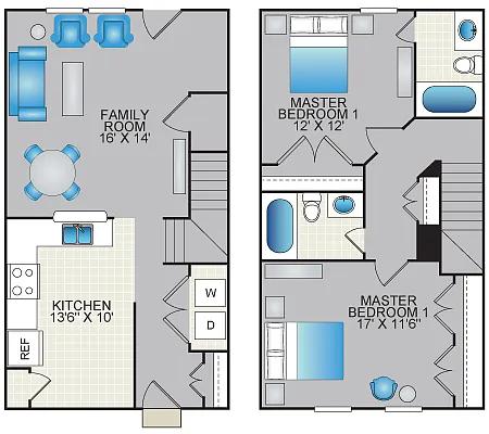 Floor plan Two Bedroom Townhome