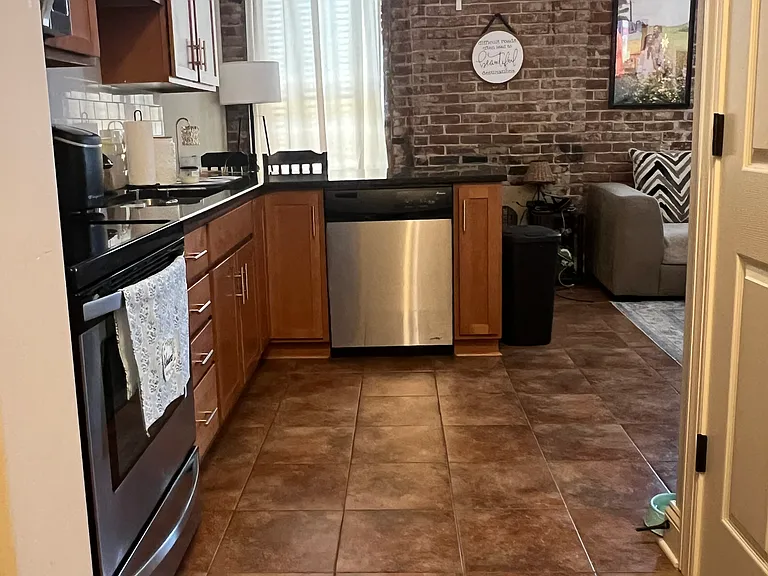 View of kitchen from the main entry.
