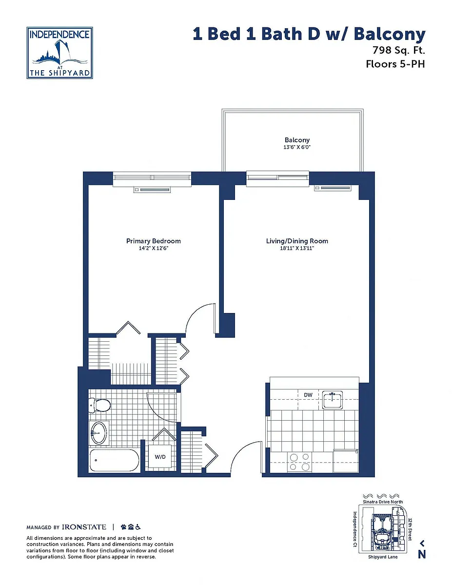 Floor plan 1 Bed 1 Bath D With Balcony