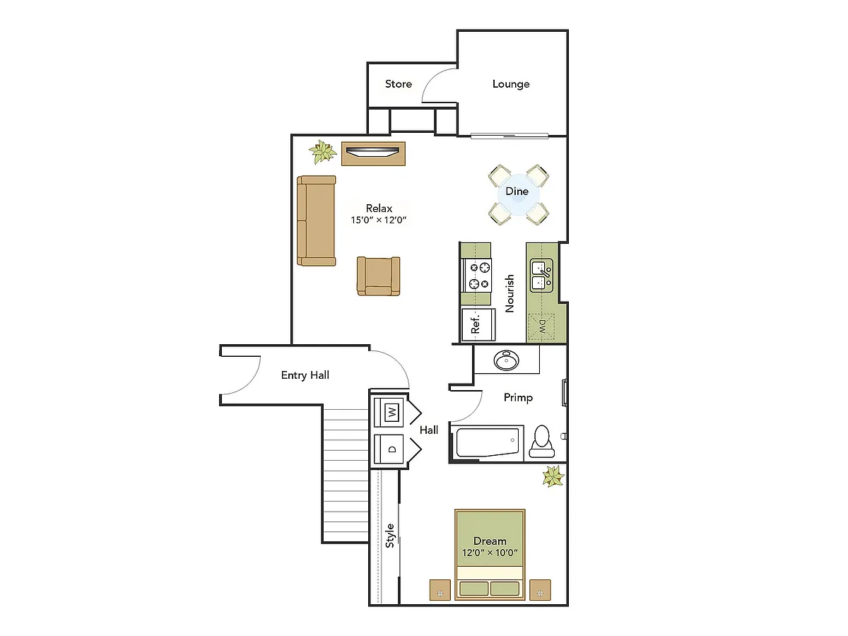 Floor plan 1 Bed, 1 Bath B Upgraded (80% Income Restricted)