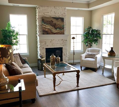 Cozy Stacked Stone Fireplace