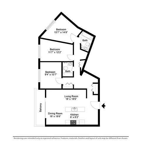 Floor plan 3 Bed 2 Bath