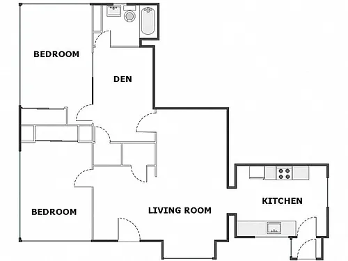Floor plan 2 Bed / 1 Bath: Type A