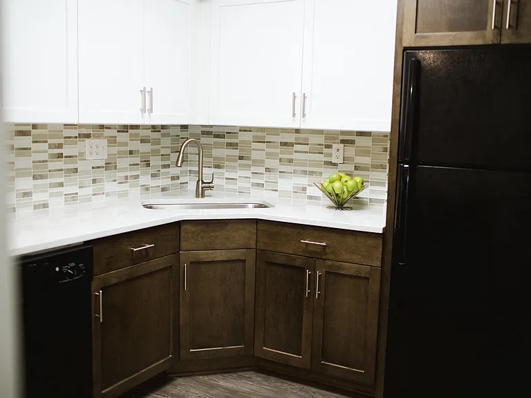 Modern kitchen with custom cabinetry and quartz countertops