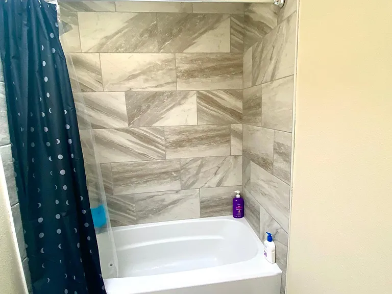 Roomy, bright bathroom with skylight