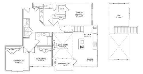 Floor plan 2 Bed 2 Bath Den Loft E Style