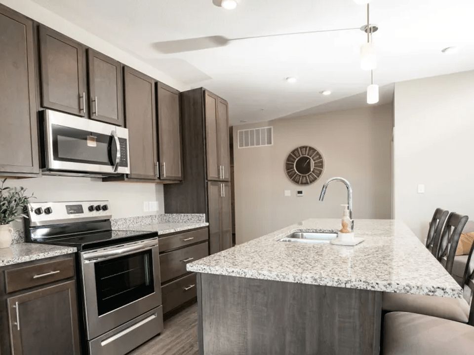 Stainless steel appliances in a unit at Heartland Flats North Platte.