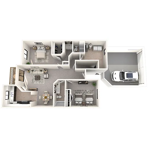 Floor plan 2 bedroom 2 bath w attached garage E2