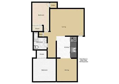Floor plan 2 Bedroom 1 Bath- Limited Availability