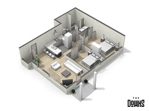 Floor plan 2 Bedroom 1 Bath Carriage