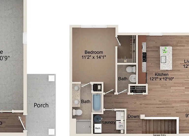 1 Bedroom - 2nd Floor with attached garage and dimensions 1 Bedroom - 2nd Floor with attached garage and dimensions