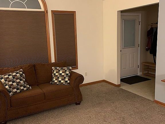 Front door and living room