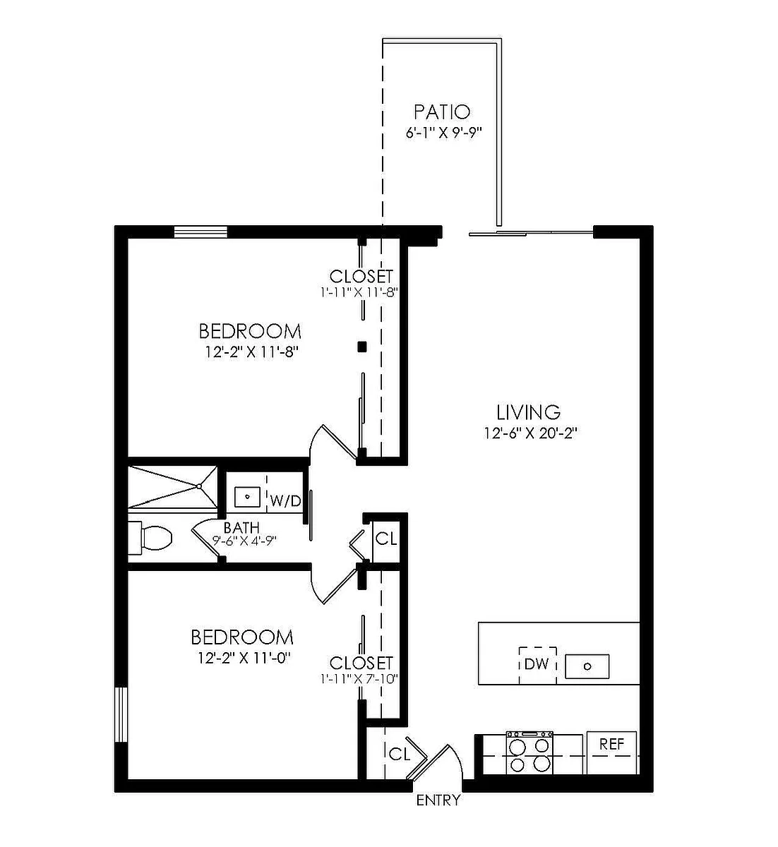 Floor plan 2 Bed x 1 Bath