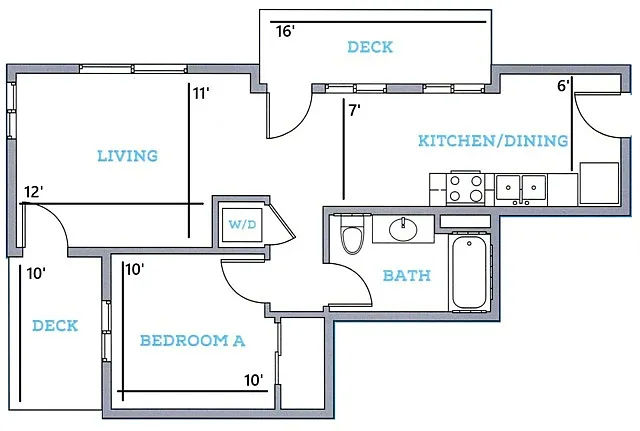 Floor plan 1BR/1BA - B