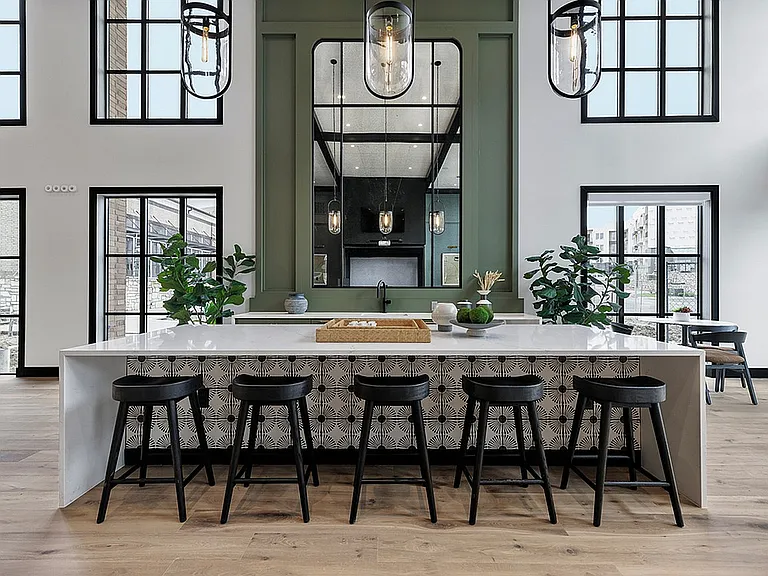 Elegant open kitchen space with a luxurious marble island