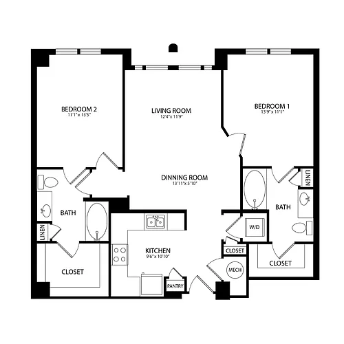 Floor plan 2 Bedroom, 2 Bath 1079 SF B3C