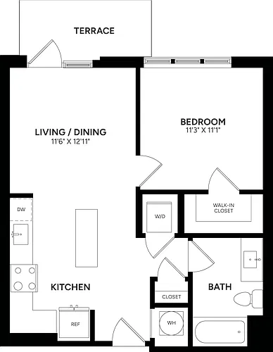 Floor plan 1 Bed/ 1 Bath-A14P