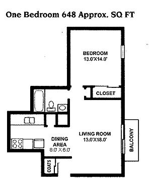Floor plan 1 Bed 1 Bath Efficiency