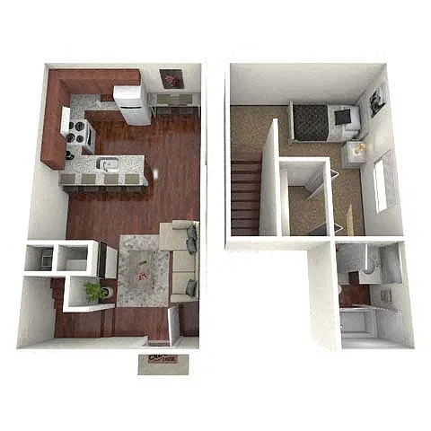 Floor plan 1BR/1BA Orchid Townhome