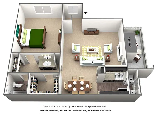 Floor plan 1 Bed 1 Bath - A3