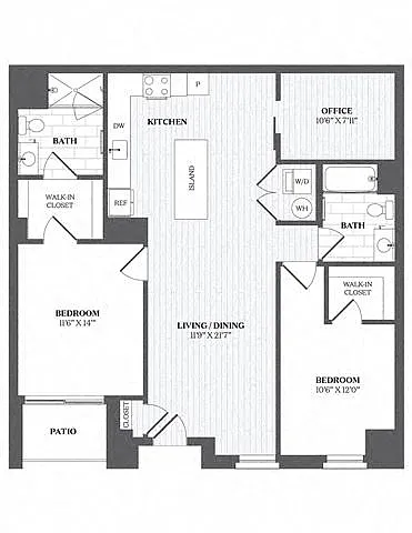 Floor plan 2 Bed/2 Bath Den-F1_1 - 29 Audubon Street