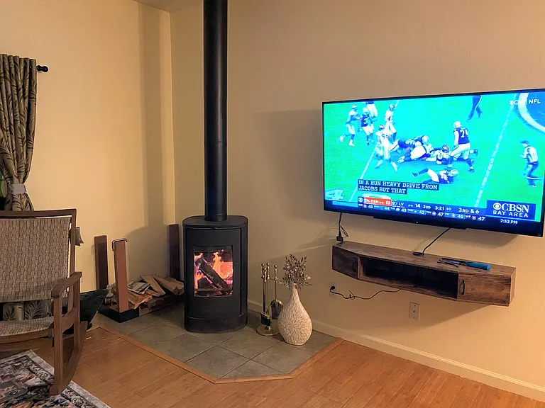 Fireplace and large flat screen TV