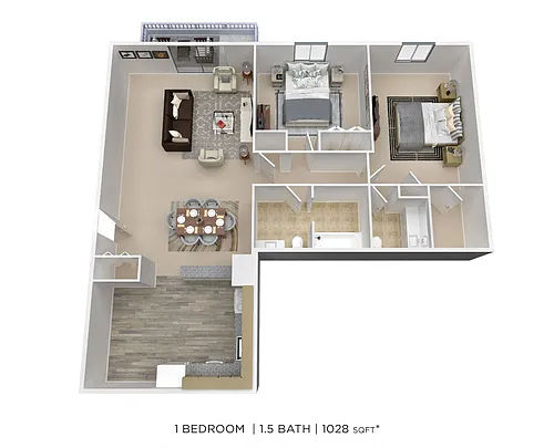 Floor plan Two Bedroom 1.5 Bath - 1,028 sqft