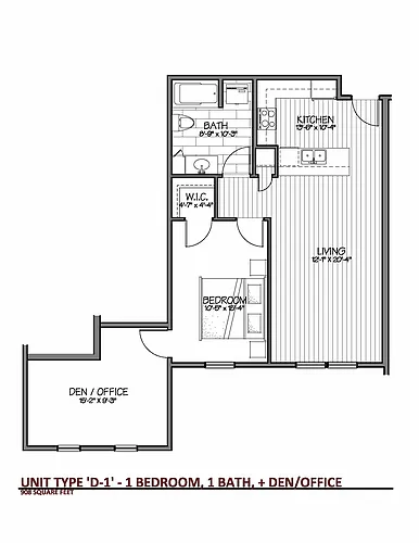 Floor plan 1 Bedroom plus Den D1