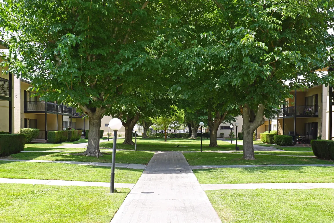 Lush green landscaping.