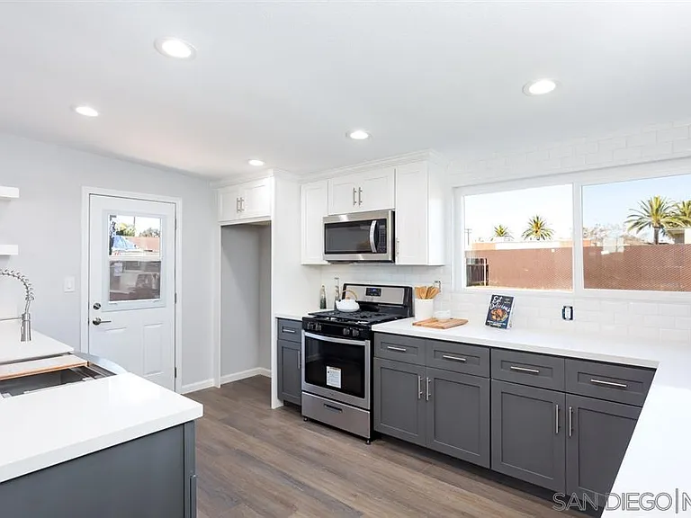 Kitchen. Stainless steel refrigerator currently not pictured, but included in rental.