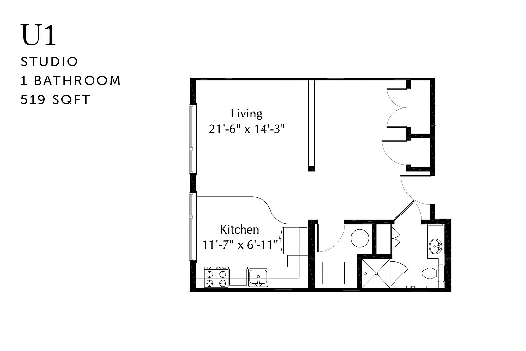 Floor plan U1r Urban One Bedroom Renovated