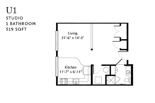 Floor plan U1r Urban One Bedroom Renovated
