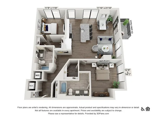 Floor plan Two Bedroom Two Bath (1333 SF)