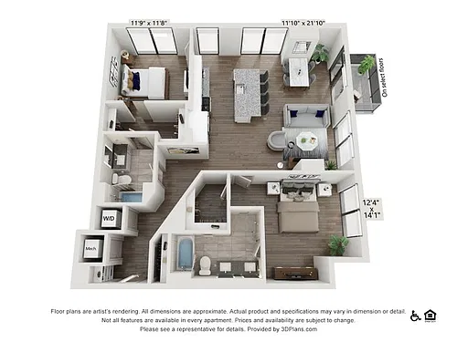 Floor plan Two Bedroom Two Bath (1333 SF)