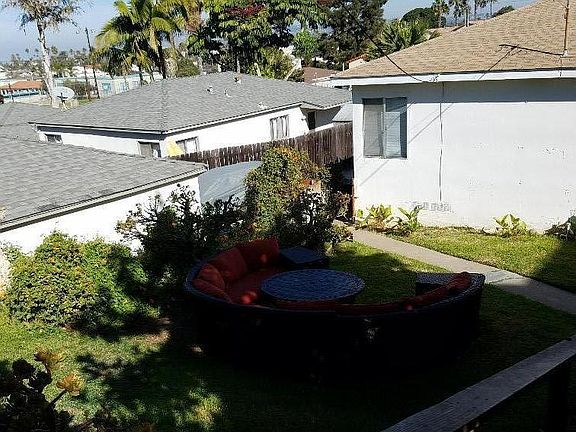 Looking down from the top of the stairs to the bottom yard.