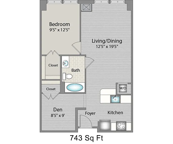 Floor plan 11s2D 1BR/1BA+den