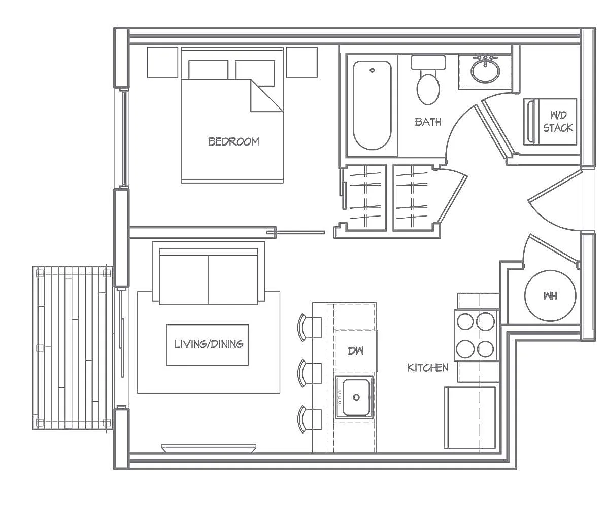 Floor plan 1Bed-1Bath (1B1C)
