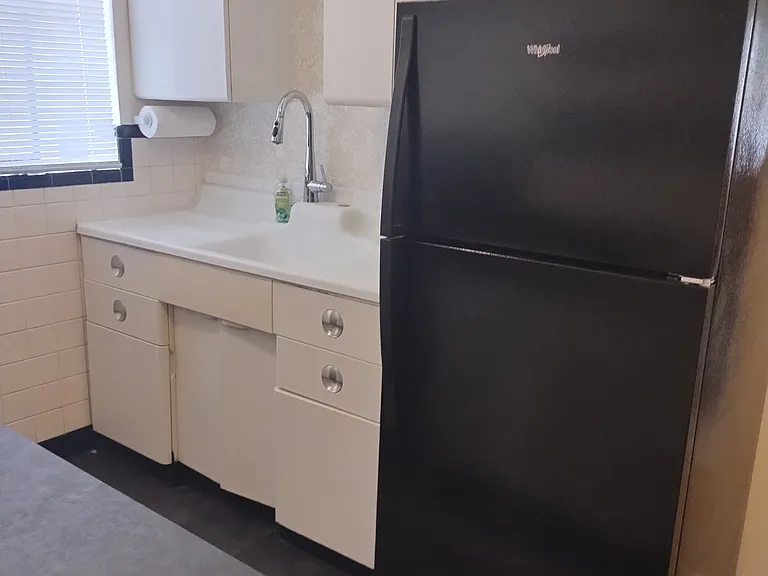 kitchen with new frig.
