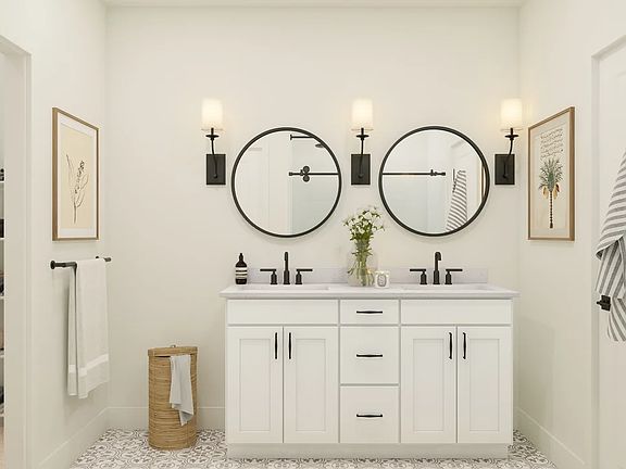 Primary bath with freestanding vanity