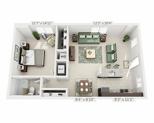 Floor plan One Bedroom A1A