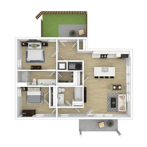 Floor plan 2br Stacked Duplex Ground