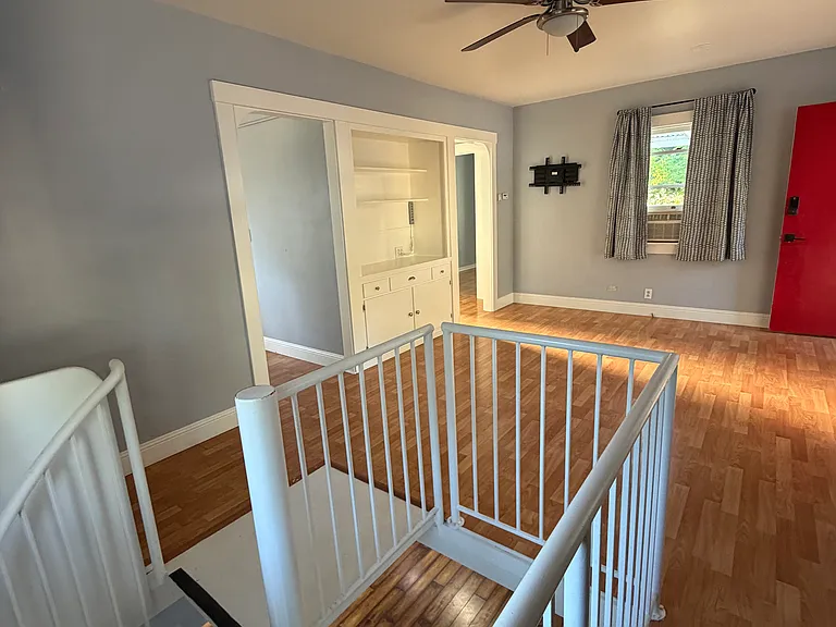 The interior staircase that connects the first and second floor.