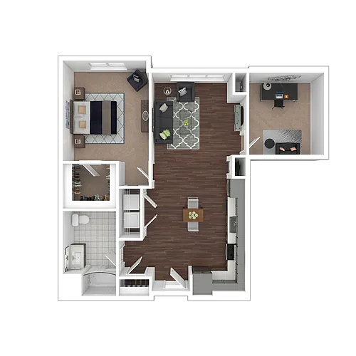 Floor plan 1K (3) One Bedroom with Den