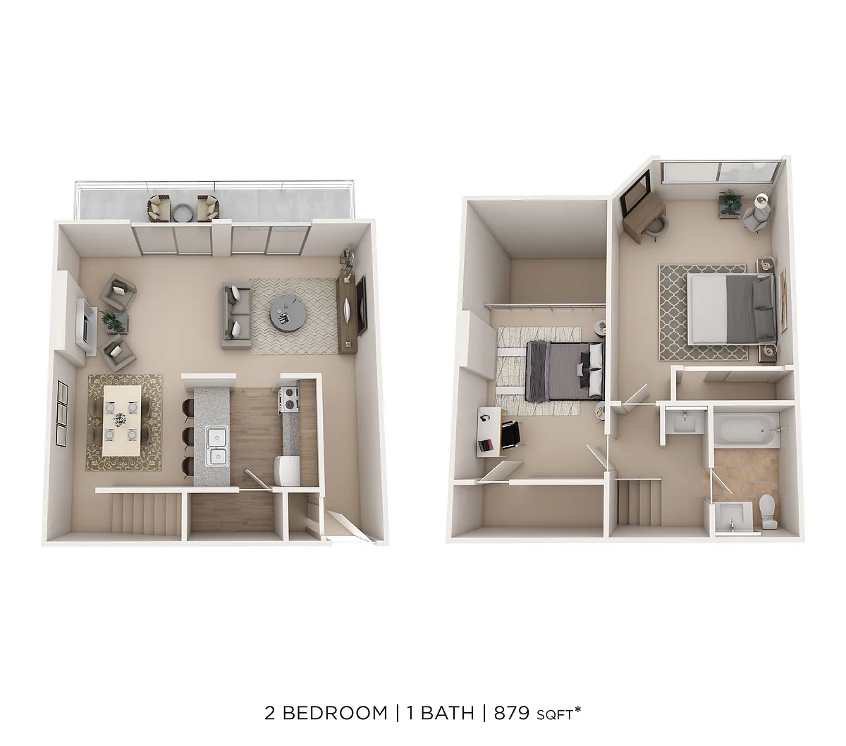 Floor plan 2 Bed 1 Bath 879sqft