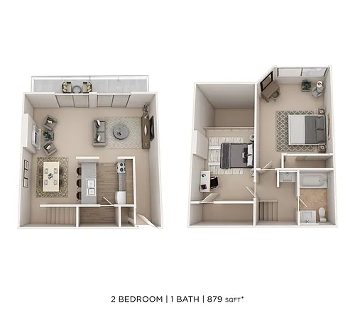 Floor plan 2 Bed 1 Bath 879sqft