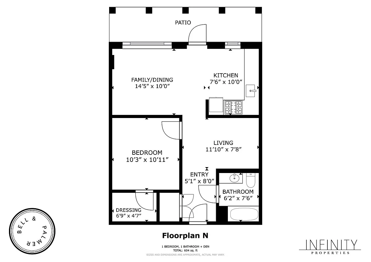 Floor plan 1BR/1BA + Den