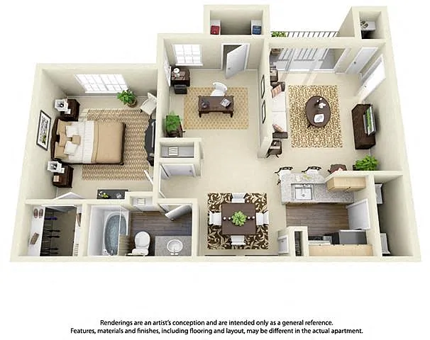Floor plan 1 Bed + Den 1 Bath